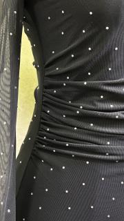 tek omuz taşlı tül elbise siyah 3