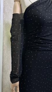 tek omuz taşlı tül elbise siyah 4