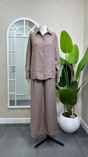 beli lastikli gömlek pantolon takım kahve