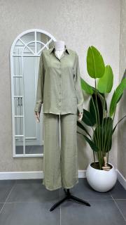 beli lastikli gömlek pantolon takım yeşil