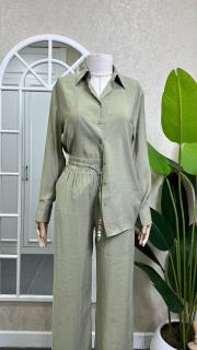 beli lastikli gömlek pantolon takım yeşil 3