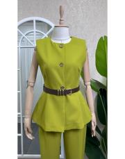 kemerli yelek pantolon takım yeşil 3