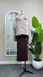 önü fermuarlı kısa kürk koyu krem