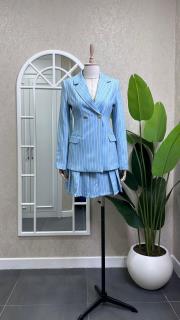 çizgili ceket etek takım bebek mavisi