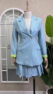 çizgili ceket etek takım bebek mavisi 2