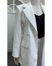 beli pileli geniş vatkalı ceket pantolon takım beyaz 5