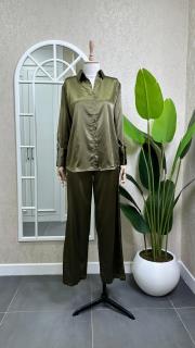 saten gömlek pantolon takım yeşil