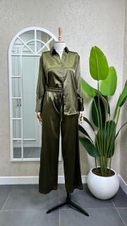 saten gömlek pantolon takım yeşil 3