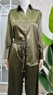 saten gömlek pantolon takım yeşil 4