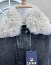 ithal suni kürk yaka oversize denim mont gri 3