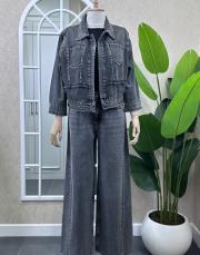 ithal zımba detaylı denim ceket gri