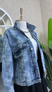 ithal özel yıkama taş detay denim ceket mavi 3