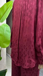 jakar leoparlı taşlı gömlek pantolon takım bordo 6