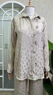 jakar leoparlı taşlı gömlek pantolon takım krem 2