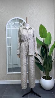 jakar leoparlı taşlı gömlek pantolon takım krem 3