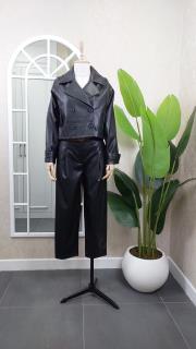 kruvaze yaka reglan kol deri ceket siyah