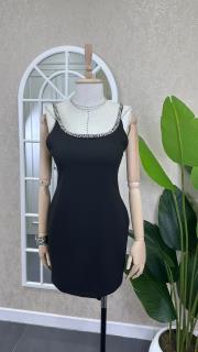 taş askılı mini elbise siyah