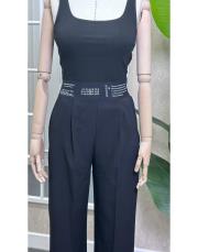 beli lastikli yazı detaylı palazzo pantolon siyah 3