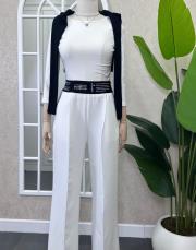 beli lastikli yazı detaylı palazzo pantolon beyaz