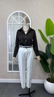 kemerli havuç pantolon beyaz