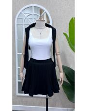 pileli içi şortlu mini etek siyah