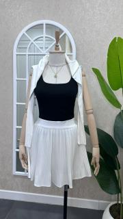 pileli içi şortlu mini etek beyaz