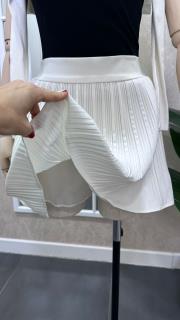 pileli içi şortlu mini etek beyaz 2