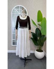 kemerli astarlı uzun etek beyaz
