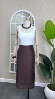 yanı yırtmaçlı astarlı tül etek kahve