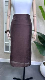 yanı yırtmaçlı astarlı tül etek kahve 2