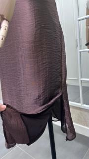 yanı yırtmaçlı astarlı tül etek kahve 3