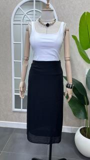 yanı yırtmaçlı astarlı tül etek siyah