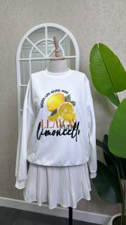 limon baskılı sweatshırt beyaz