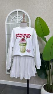 matcha baskılı sweatshırt beyaz