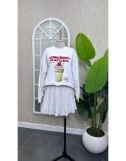 matcha baskılı sweatshırt beyaz 3
