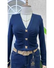 v yaka düğme detay triko kazak lacivert 3