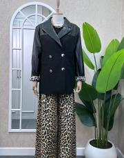 poliviskon garnili kruvaze yaka deri ceket siyah