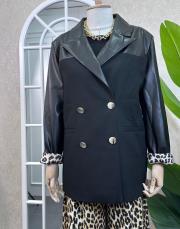 poliviskon garnili kruvaze yaka deri ceket siyah 3