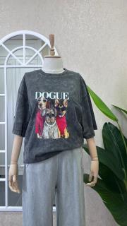 yıkamalı köpek baskılı oversize tşört antrasit 2