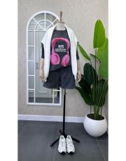 yıkamalı kulaklık desen oversize tşört antrasit 3