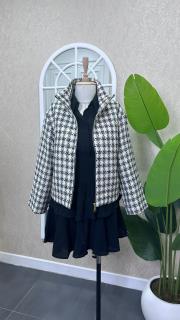 simli tweed ceket siyah beyaz desenli