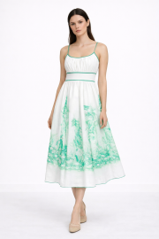 yeşil baskılı omuzdan bağlamalı elbise yeşil