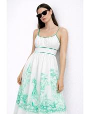 yeşil baskılı omuzdan bağlamalı elbise yeşil 3