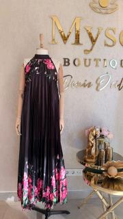 boyundan bağlamalı çiçek desenli elbise siyah 2