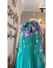 boyundan bağlamalı çiçek desenli elbise yeşil 4