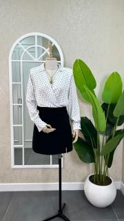 saten puantiyeli çıtçıtlı bluz beyaz 2