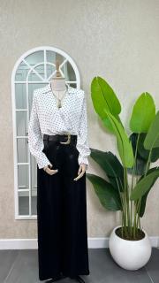 saten puantiyeli çıtçıtlı bluz beyaz 3