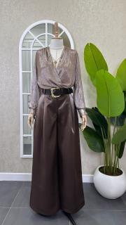 mınk çıtçıtlı abiye bluz bronz