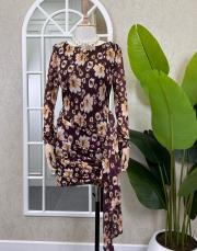 tül drapeli ve kuşaklı mini elbise bordo