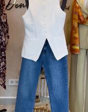 önü düğmeli yelek ekru 2